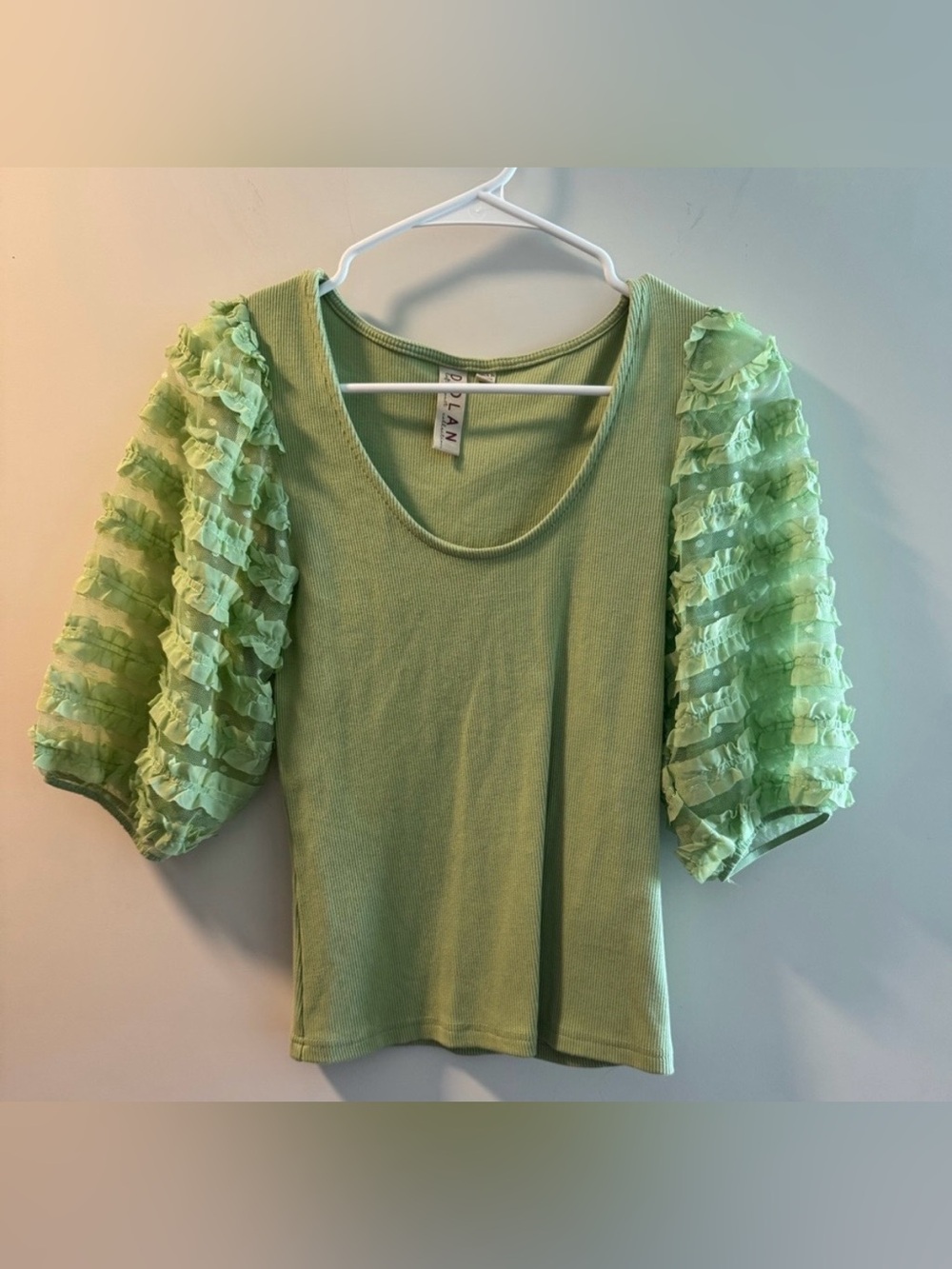 Anthropologie Dolan Light Green Ruffle Sleeve Top